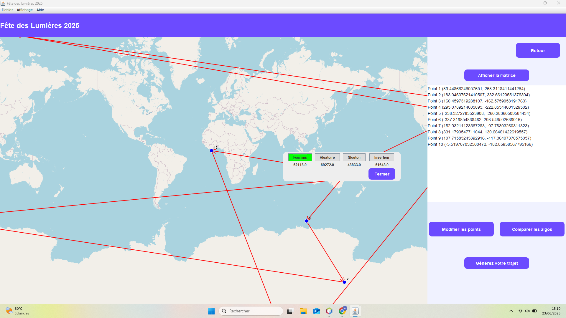 Capture de l'interface de comparaison de trajets